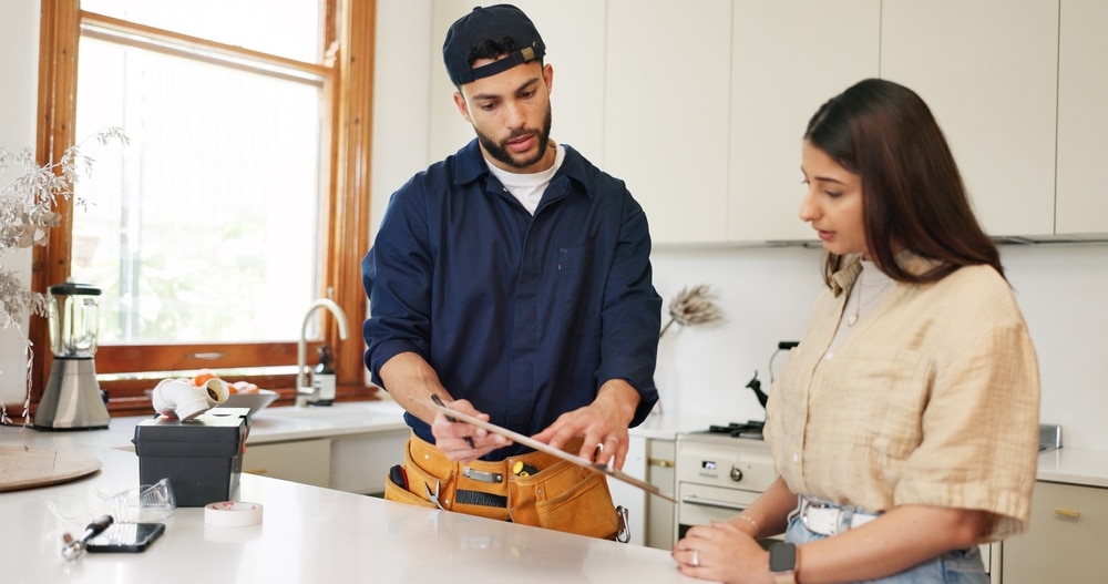Technician talking to homeowner
